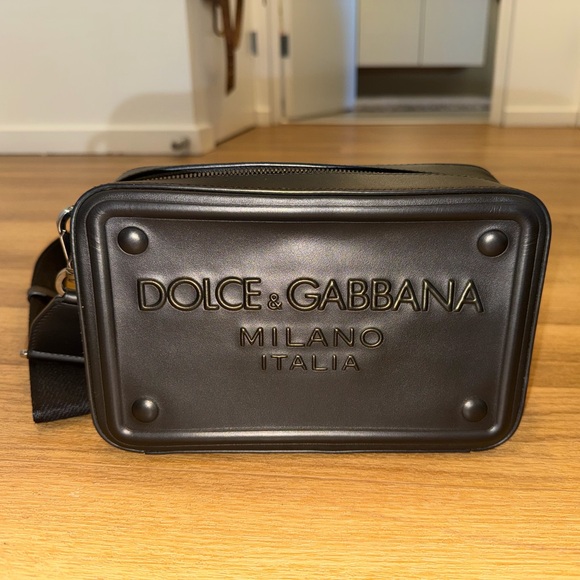 Dolce & Gabbana Black Calfskin Crossbody Bag with Raised Logo